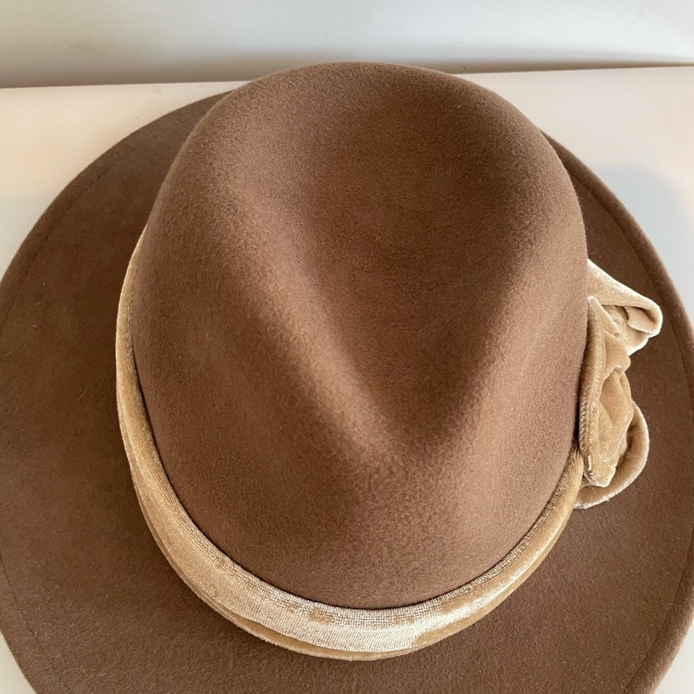 NWT Brown Velvet Adora Wool Fedora With Bow - Picture 4 of 7
